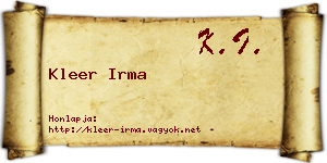 Kleer Irma névjegykártya